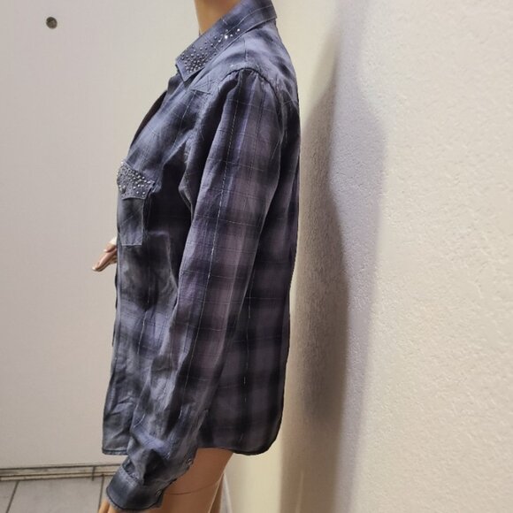 PANHANDLE ROUGH STOCK women's WESTERN SHIRT COWGIRL LUREX RHINESTONES SNAPS sz M - Picture 5 of 6